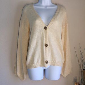 Hippie Rose Oversized Cream Cardigan Puff Sleeve Tortoise Button Size Sma